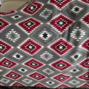 Mythology Aztec-Inspired Diamond Faux Sherpa Blanket - Red, Gray, and Black